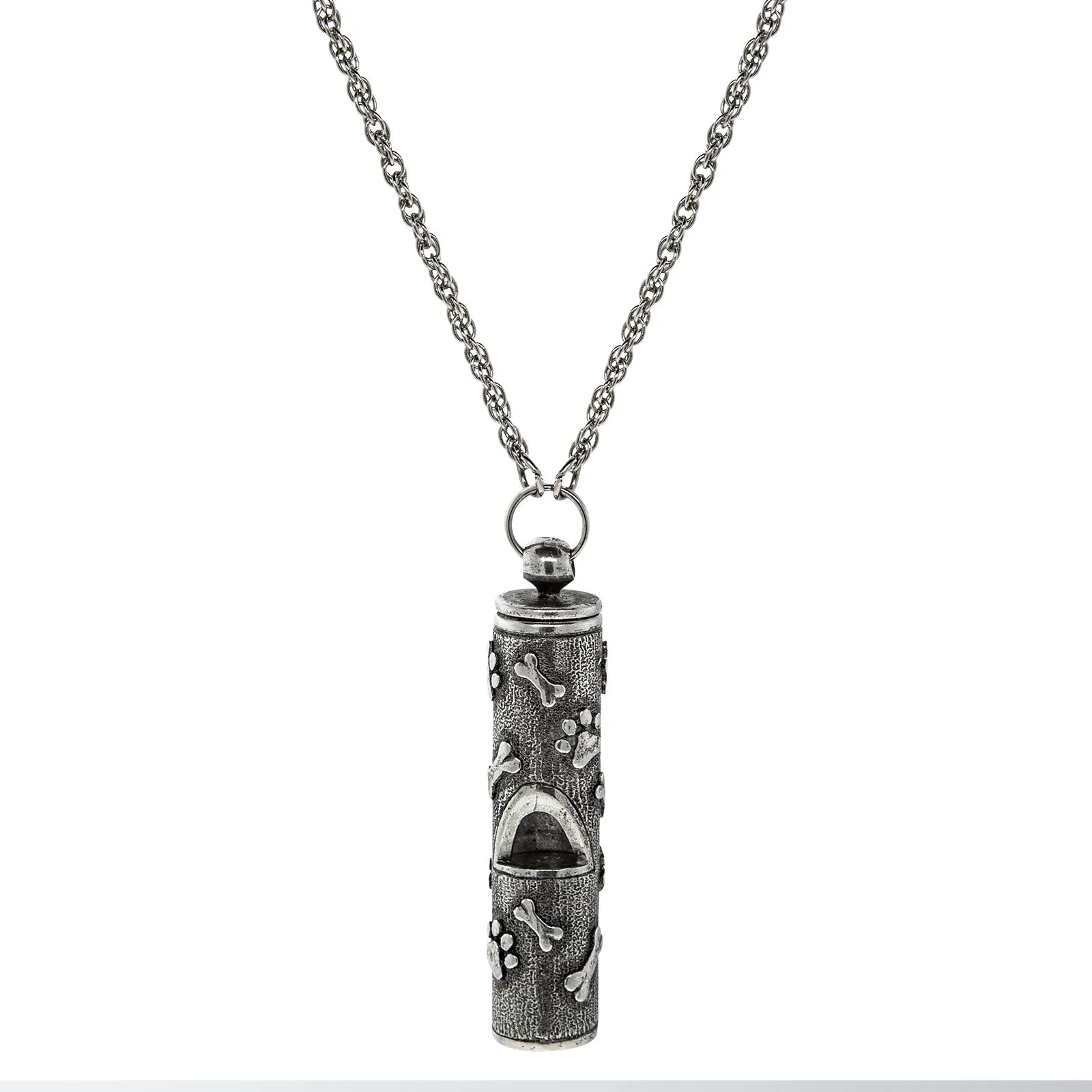 1928 Jewelry&reg; Pewter Dog Bone Paw Prints Whistle Necklace 28 In.