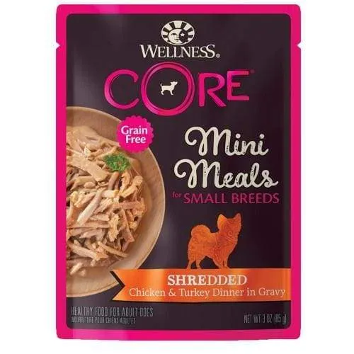 [20% OFF] Wellness Core Mini Meals Pâté Shredded Chicken & Turkey Pouch Food for Small Breed Dogs 3oz