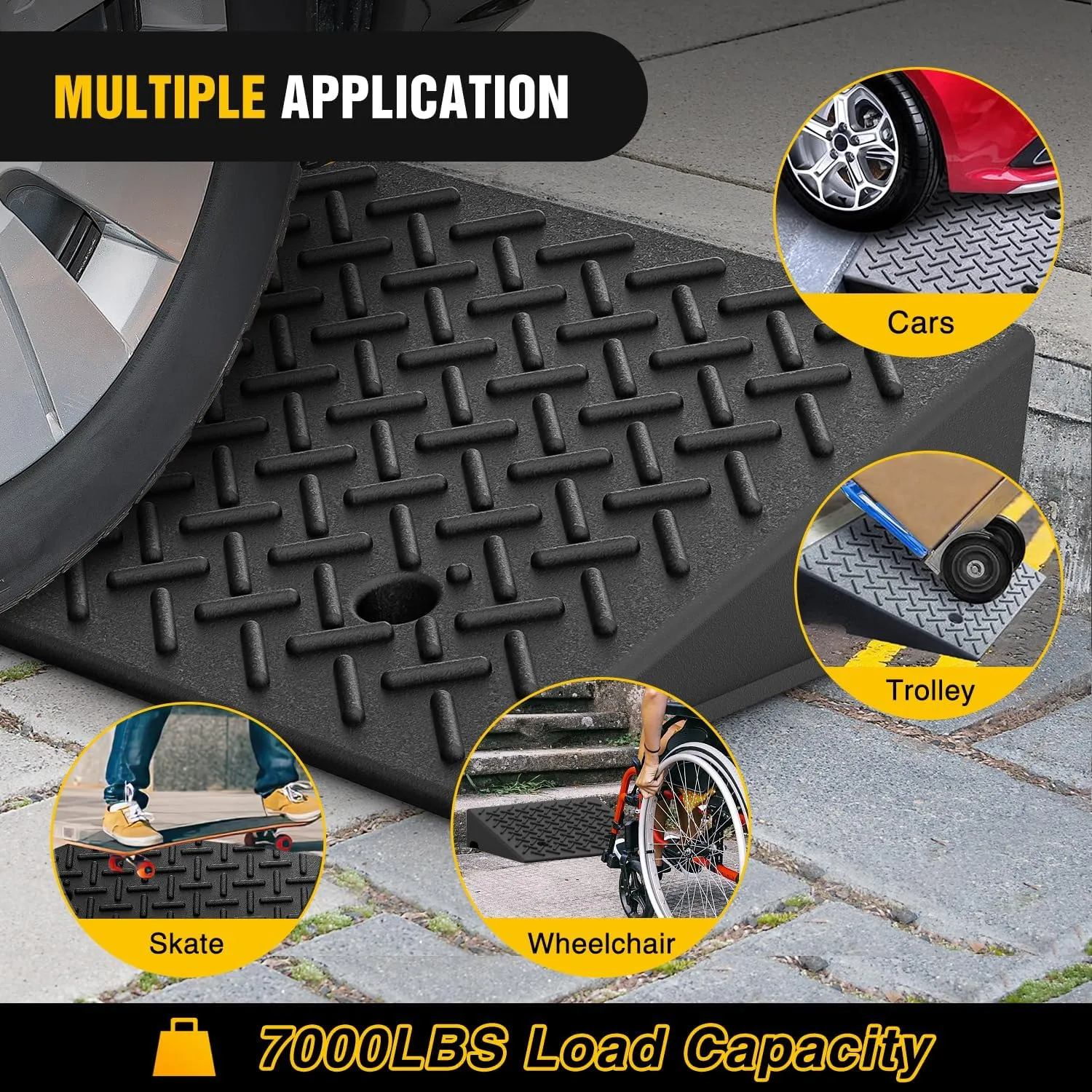 7 Inch 7000lbs Load Capacity Rise Height Heavy Duty Rubber Curb Ramp (Pair)