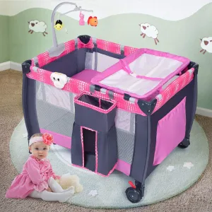 Baby Playard, Convertible Playpen with Bassinet, Changing Table, Foldable Travel Bassinet Bed with Music Box