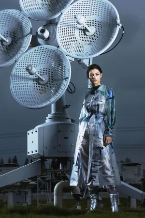 Bluetower print maxi raincoat