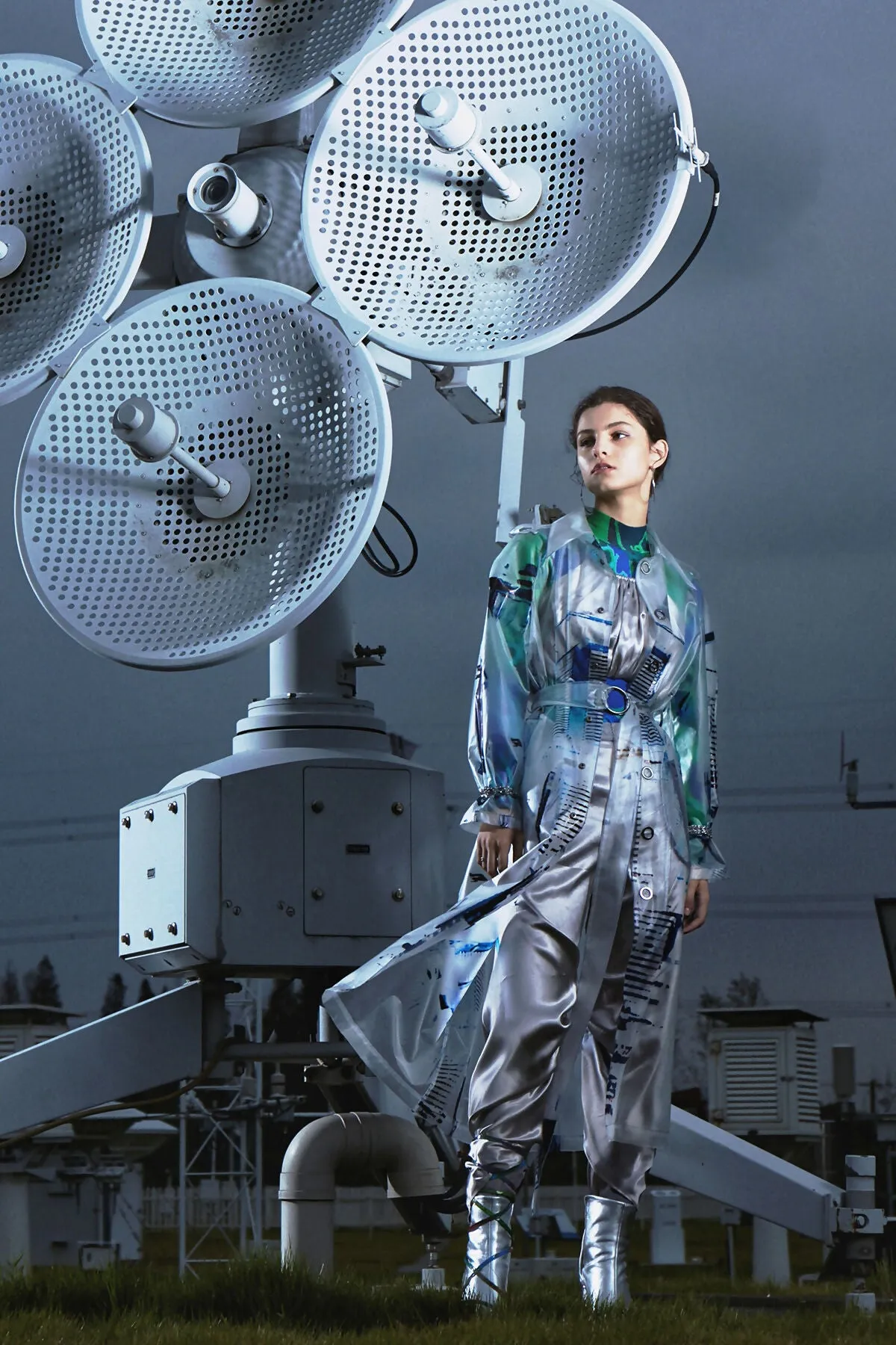 Bluetower print maxi raincoat