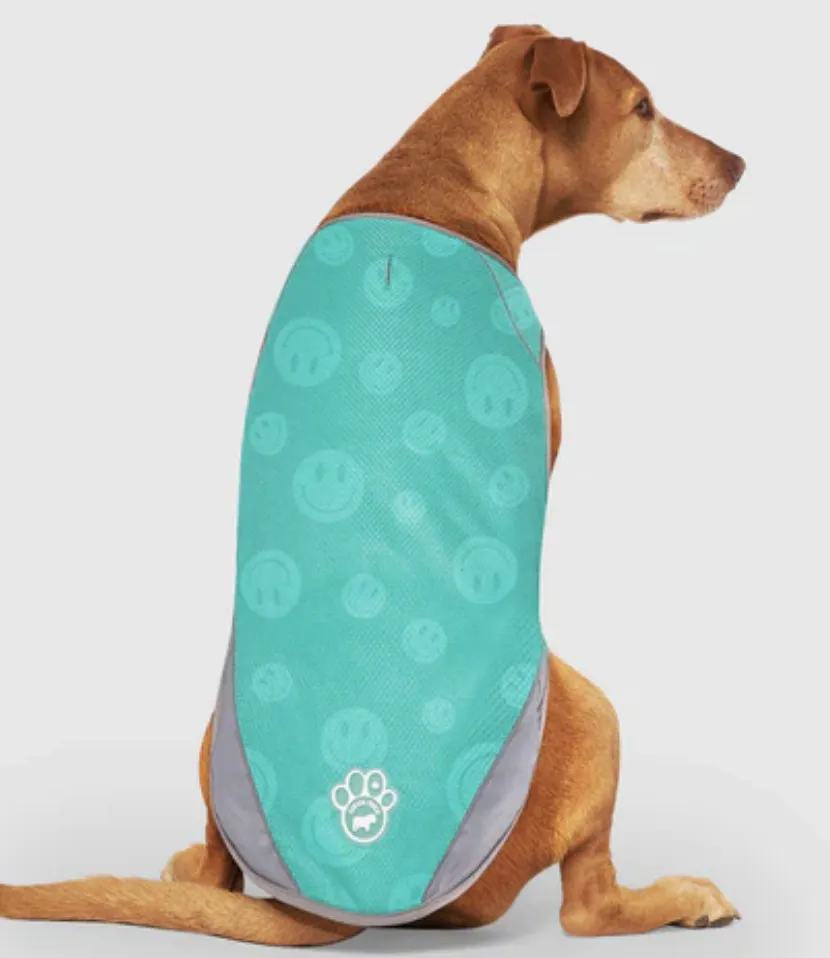 Canada Pooch Chill Seeker Cooling Vest Wet Reveal Green Smiley