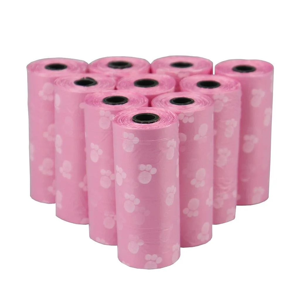 Disposable Pet Waste Bags With Paw Prints 5Roll (75Pcs)