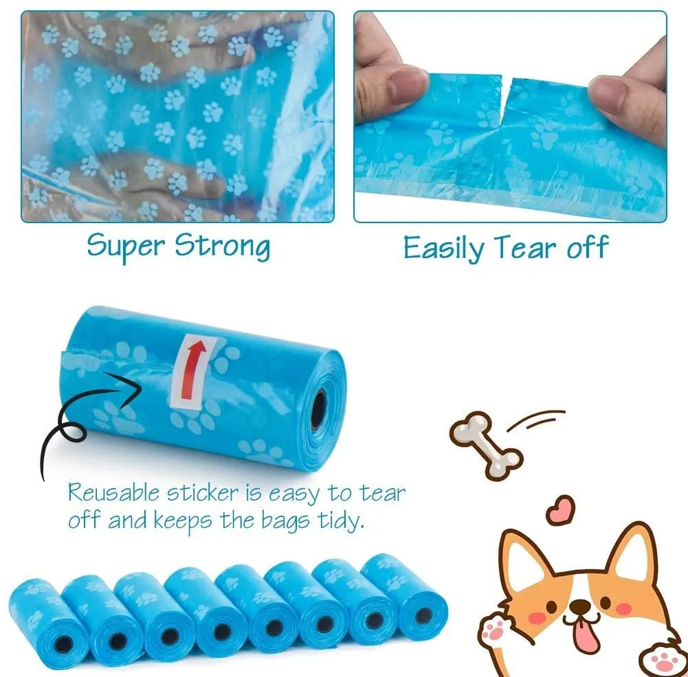 Disposable Pet Waste Bags With Paw Prints 5Roll (75Pcs)