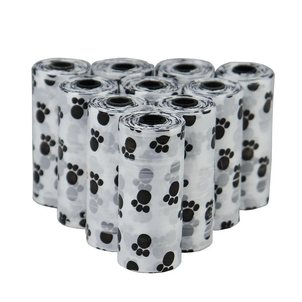 Disposable Pet Waste Bags With Paw Prints 5Roll (75Pcs)