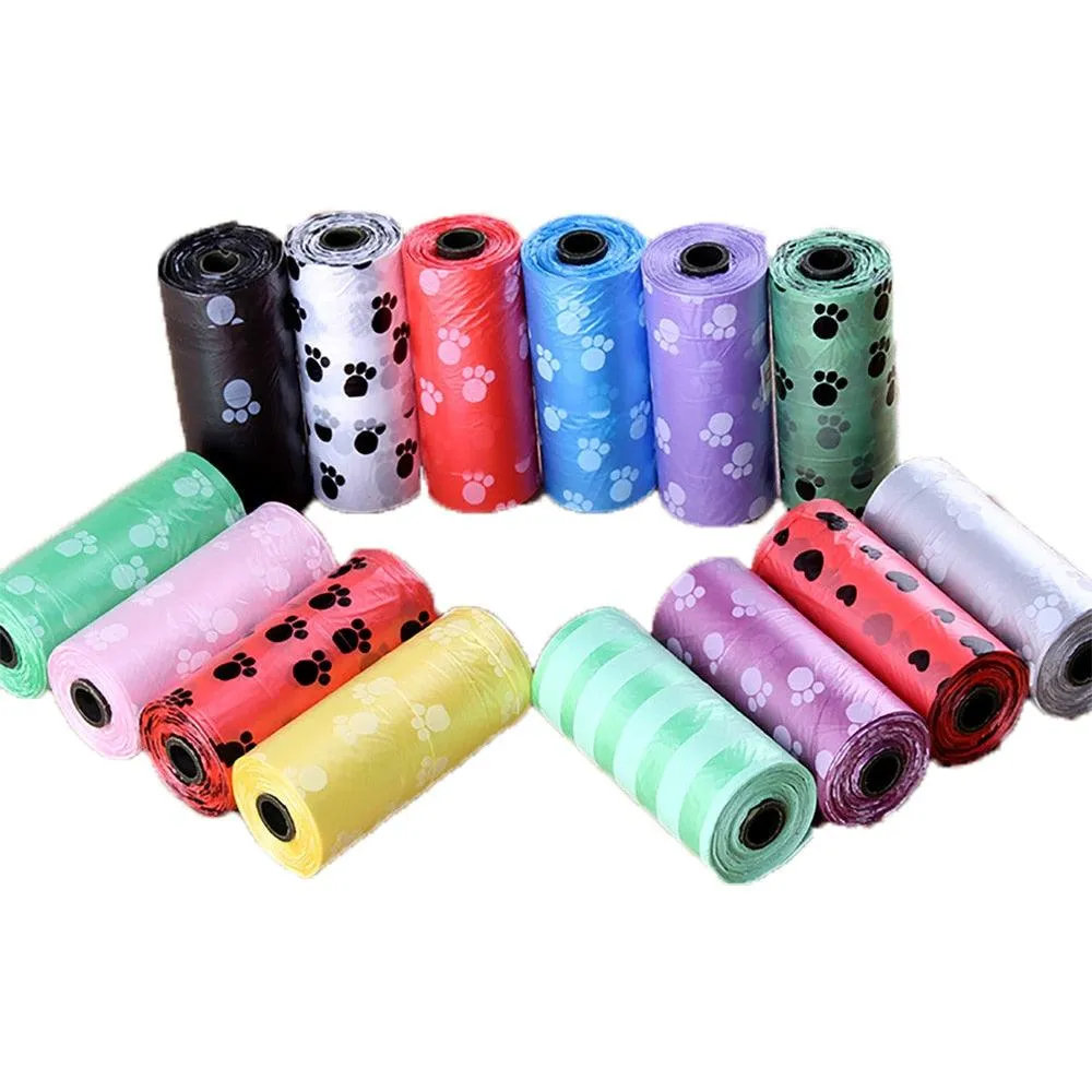 Disposable Pet Waste Bags With Paw Prints 5Roll (75Pcs)