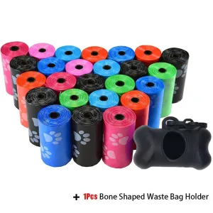 Disposable Pet Waste Bags With Paw Prints 5Roll (75Pcs)