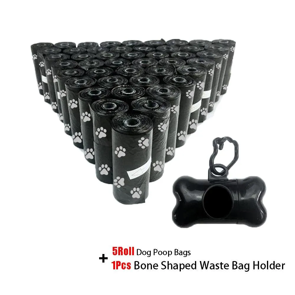 Disposable Pet Waste Bags With Paw Prints 5Roll (75Pcs)