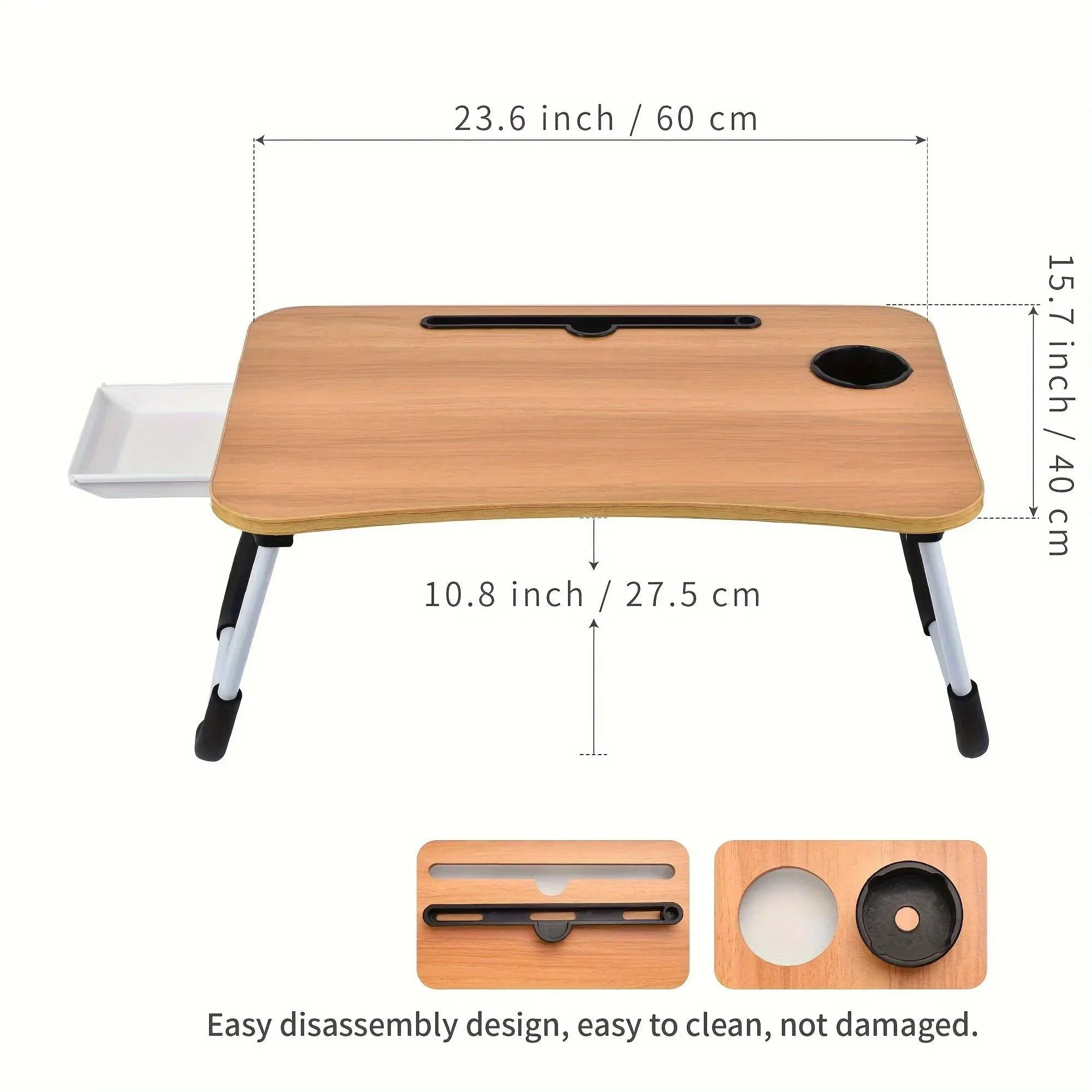 Foldable Laptop Bed Table with Cup Holder & Drawer - Portable Work & Relaxation Desk