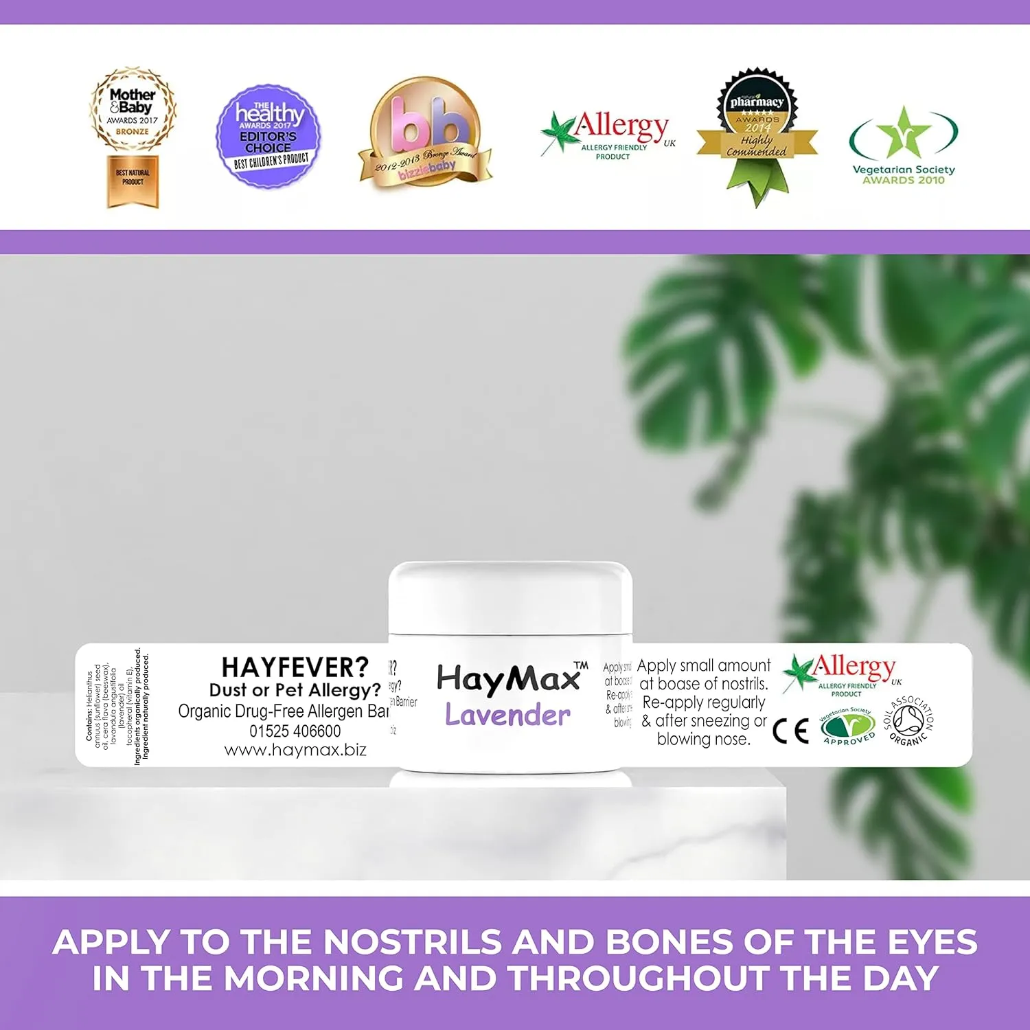 Junior Allergen Barrier Balm in Lavender is an organic, natural, and non-drowsy solution for allergy relief. It effectively blocks pollen, dust, and other allergen particles. Suitable for adults, kids, and pregnant women.