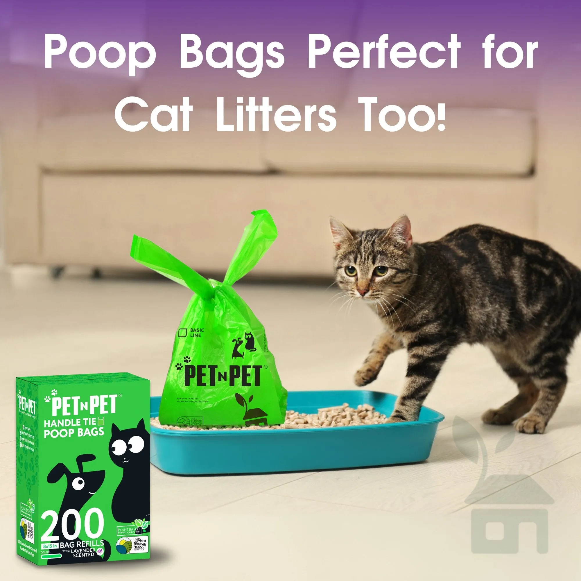 Lavender Scented Dog Poop Bags with Tie Handles 200
