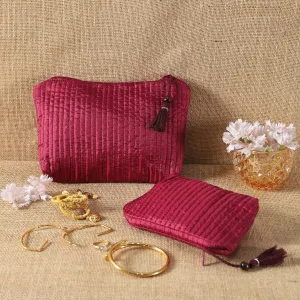 Maroon Quilted Silk Trinket Pouch (Set of 2)