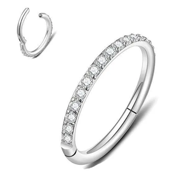 Precise Steel Paved CZ Rim Hinged Segment Clicker Ring