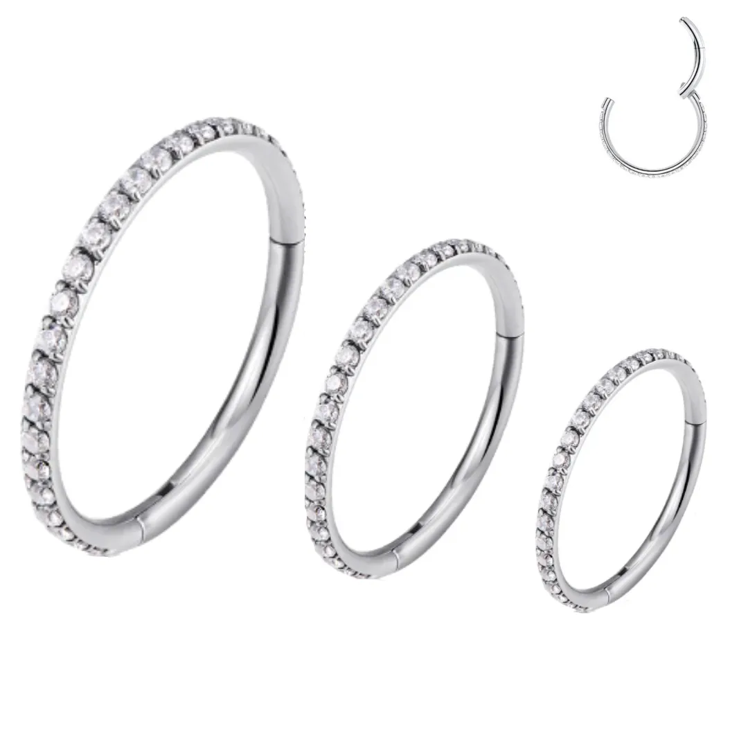 Precise Steel Paved CZ Rim Hinged Segment Clicker Ring