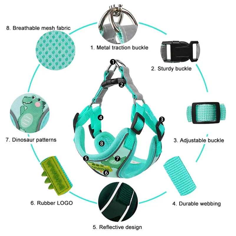 Reflective Dog Harness and Leash Set for Small to Medium Breeds