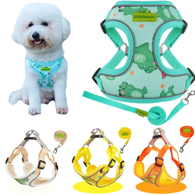 Reflective Dog Harness and Leash Set for Small to Medium Breeds