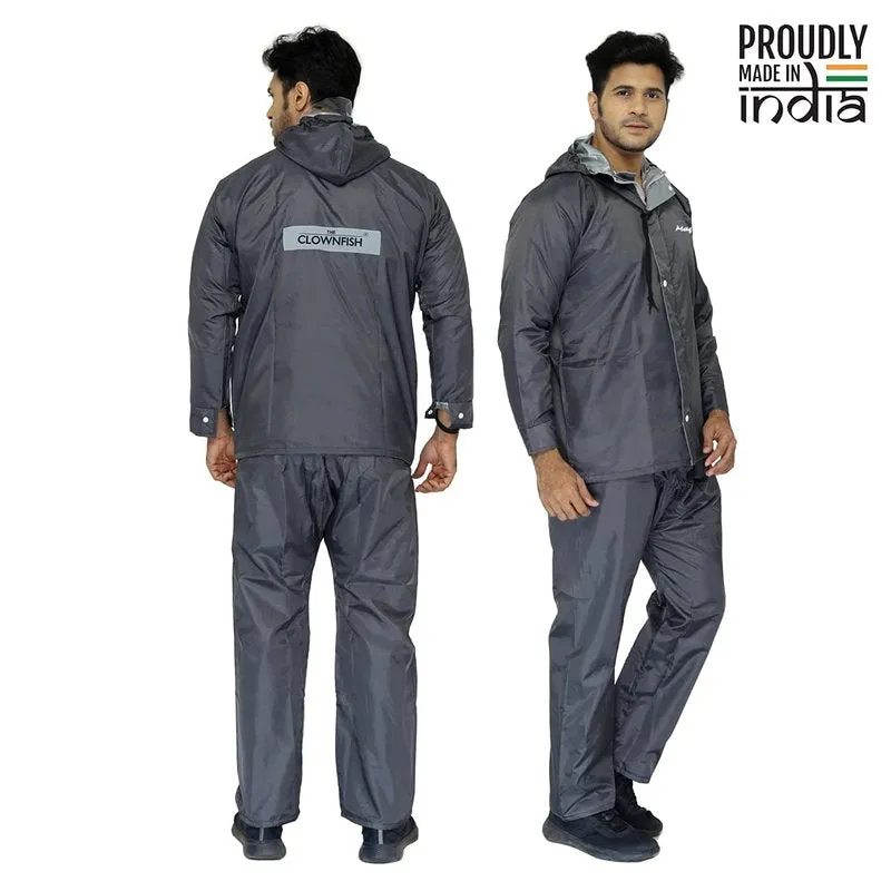 Reversible Men's Polyester Waterproof Raincoat with Hood | Set of Top and Bottom | 2XL | Magic Grey