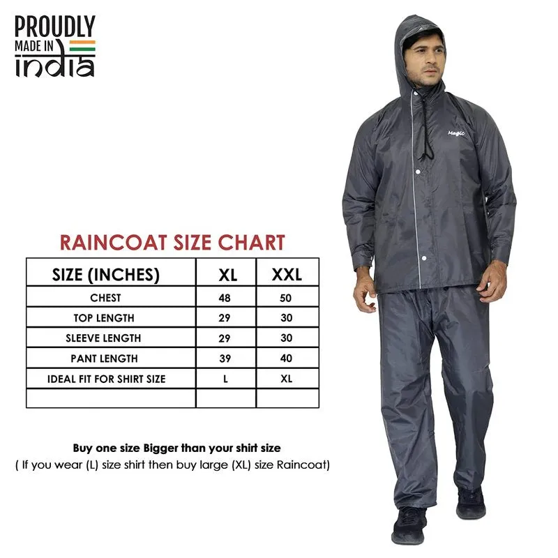 Reversible Men's Polyester Waterproof Raincoat with Hood | Set of Top and Bottom | 2XL | Magic Grey