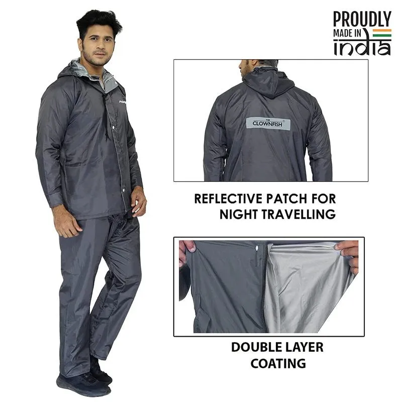 Reversible Men's Polyester Waterproof Raincoat with Hood | Set of Top and Bottom | 2XL | Magic Grey