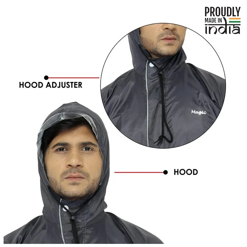 Reversible Men's Polyester Waterproof Raincoat with Hood | Set of Top and Bottom | 2XL | Magic Grey