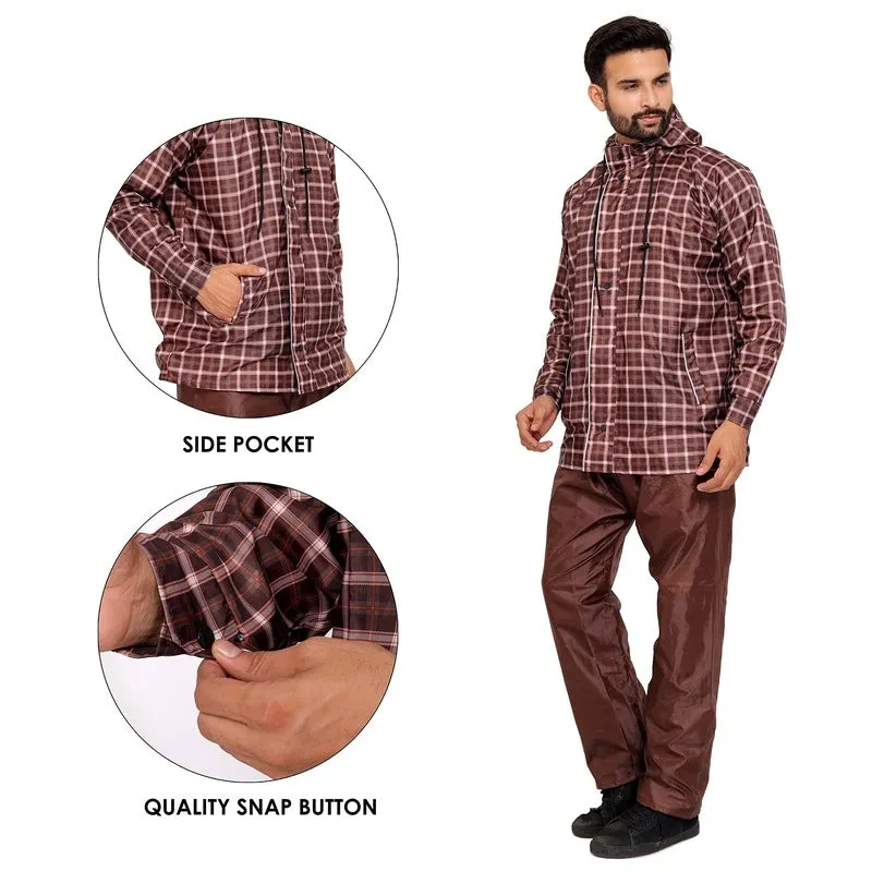 Reversible Men's Raincoat - Waterproof, Reflective Safety | Adjustable Hood | XXX-Large | Brown