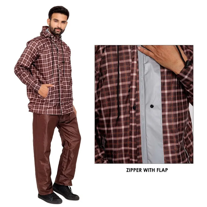 Reversible Men's Raincoat - Waterproof, Reflective Safety | Adjustable Hood | XXX-Large | Brown
