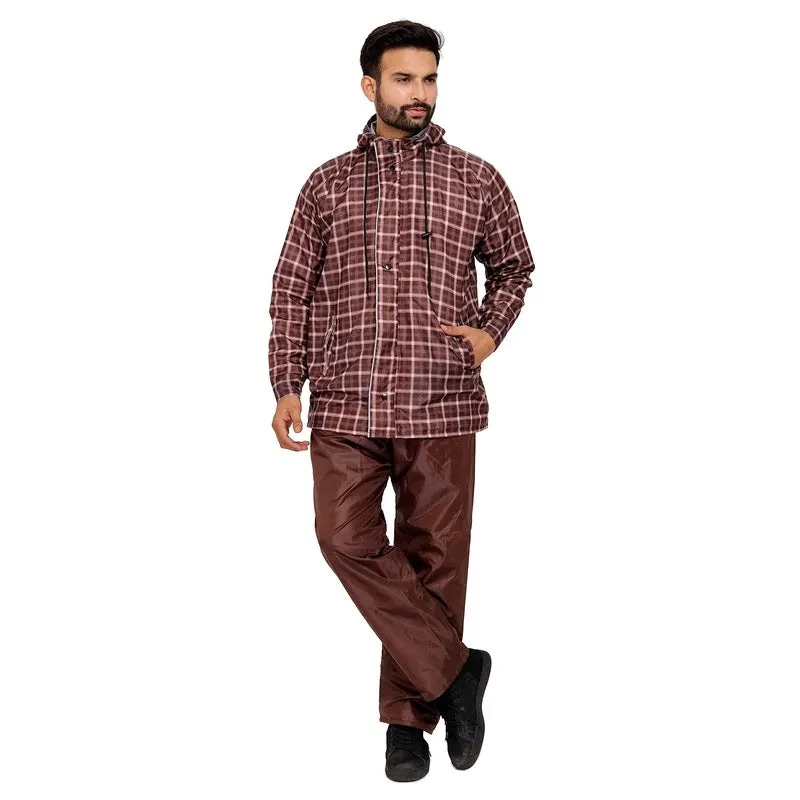Reversible Men's Raincoat - Waterproof, Reflective Safety | Adjustable Hood | XXX-Large | Brown
