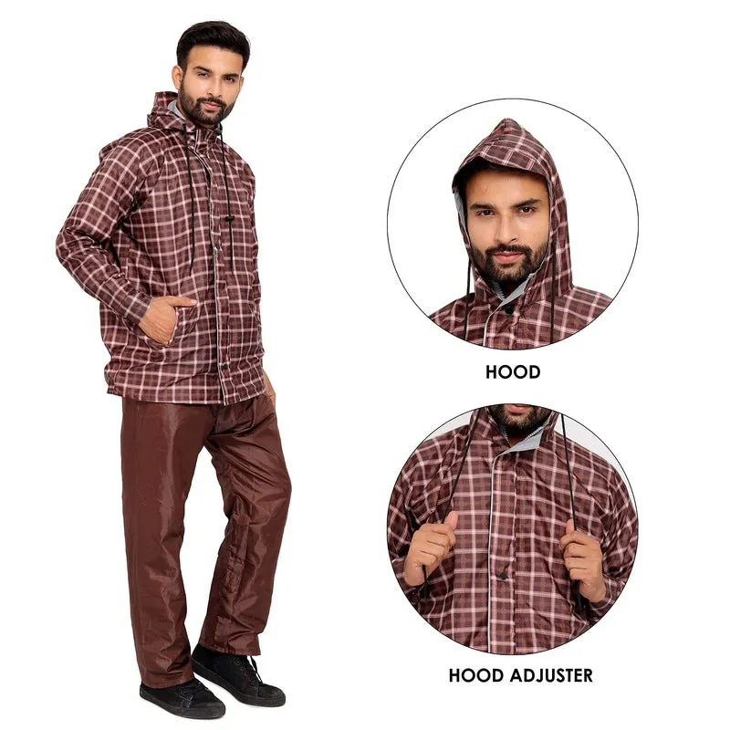Reversible Men's Raincoat - Waterproof, Reflective Safety | Adjustable Hood | XXX-Large | Brown
