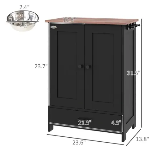 Storage Cabinet with Food and Water Bowls for Dogs