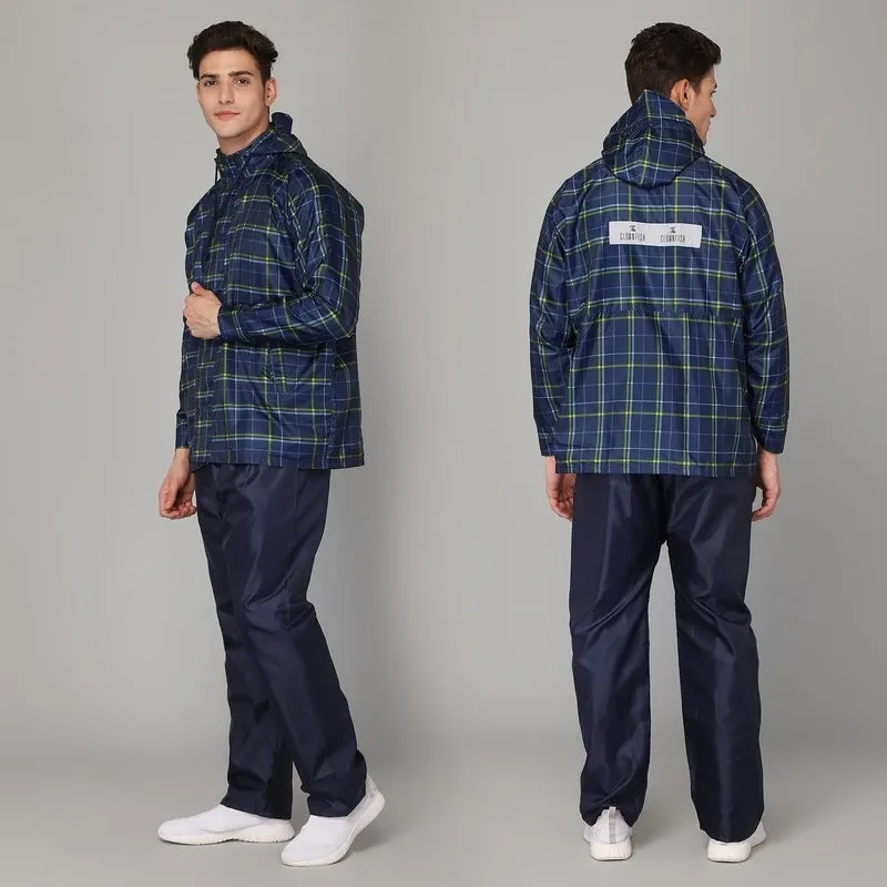 THE CLOWNFISH Majestic Pro Series Men's Waterproof Polyester Double Coating Reversible Raincoat with Hood and Reflector Logo at Back for Night Travelling. Set of Top and Bottom (Blue, XXXL)