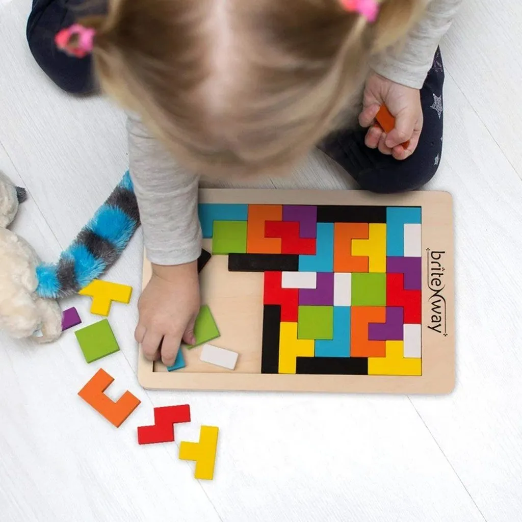 Wooden Tetris Puzzle Toy For Toddlers And Preschoolers