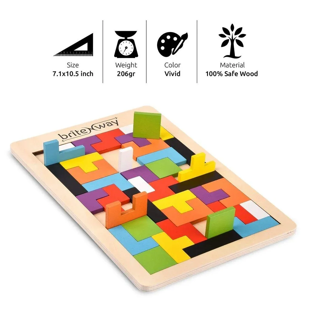 Wooden Tetris Puzzle Toy For Toddlers And Preschoolers