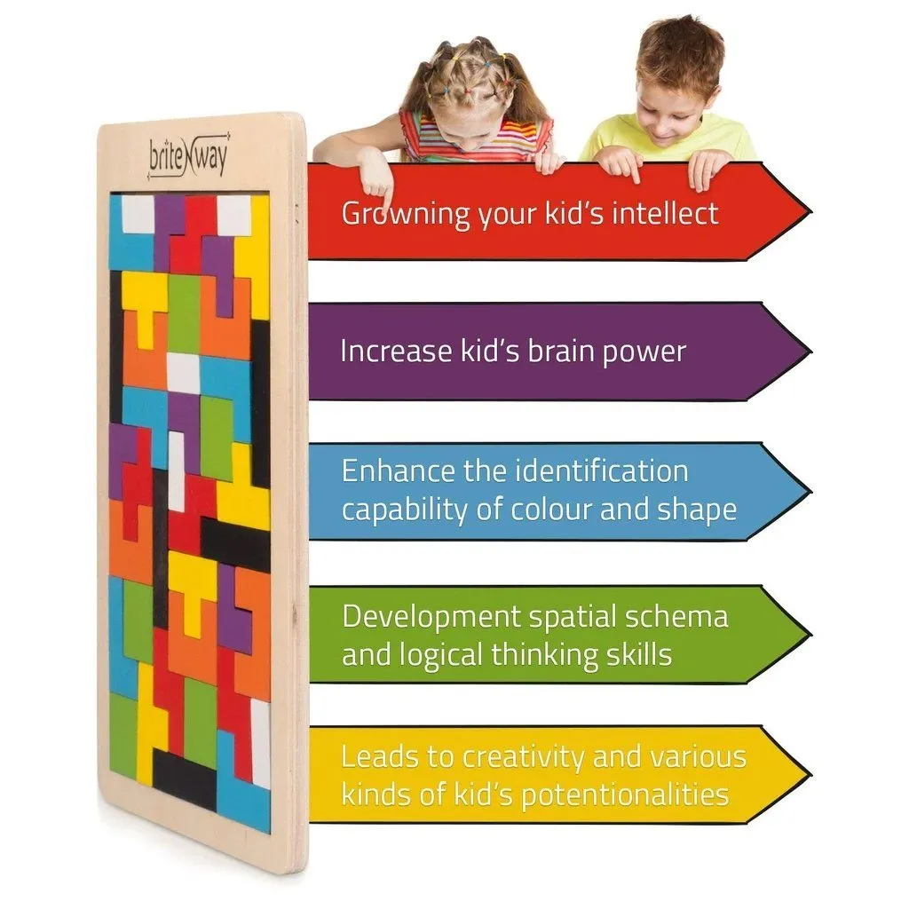 Wooden Tetris Puzzle Toy For Toddlers And Preschoolers